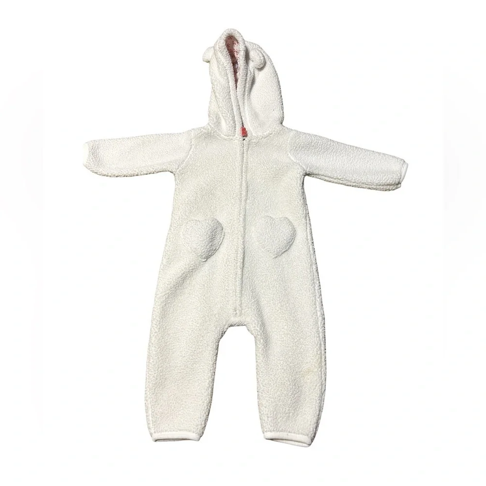 Carter’s White Fleece Hooded One-Piece 9M Baby Bunting Suit w/ Ears